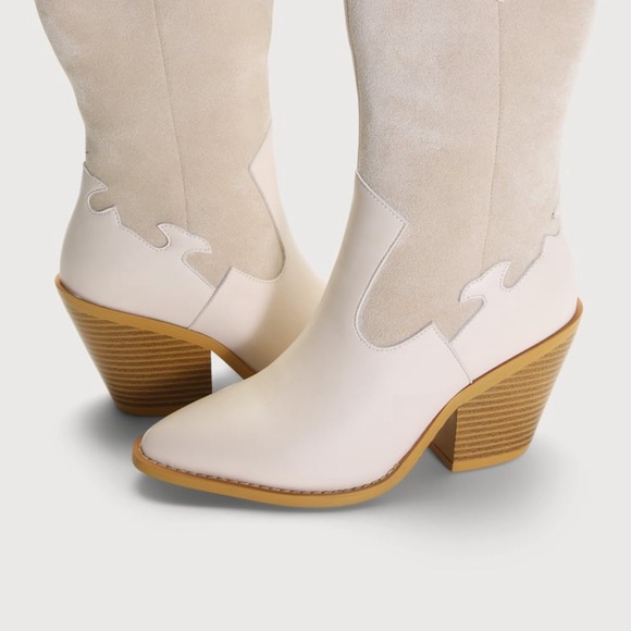 Lulus Hanxy Cream Suede Pointed-Toe Mid-Calf Boots Size 5.5 - Picture 4 of 12